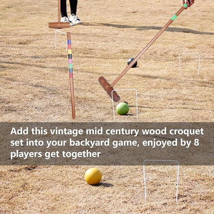Brown Croquet Set for Adults - 8 Players Croquette Kit with 35In Deluxe, 32In Regulation Size