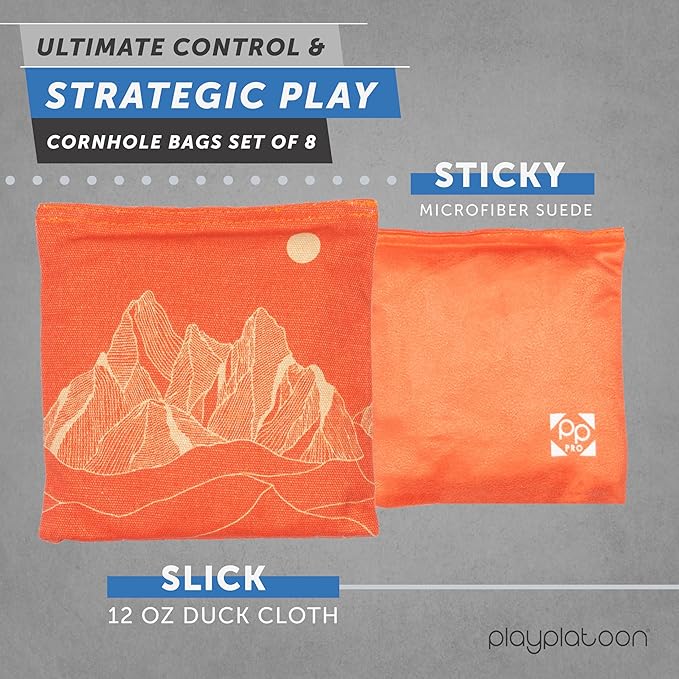 Professional Cornhole Bags - Set of 8 Regulation All Weather Double Sided - Sticky Side/Slick Side