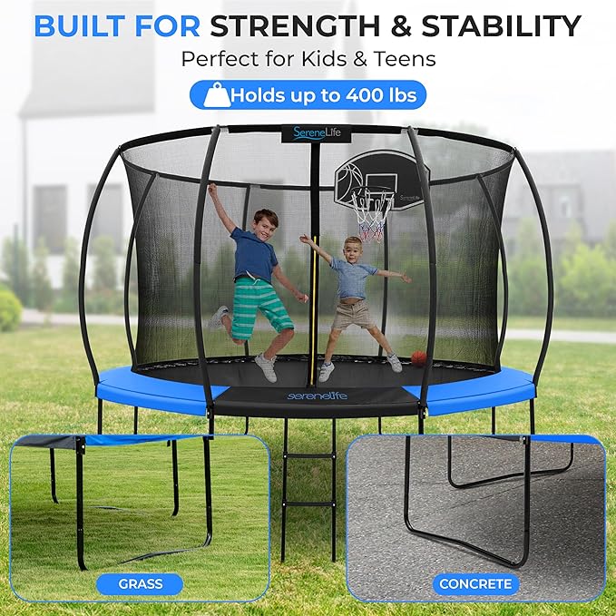 SereneLife 8FT 10FT 12FT 14FT Outdoor Trampoline for Kids and Adults – ASTM Certified Heavy-Duty