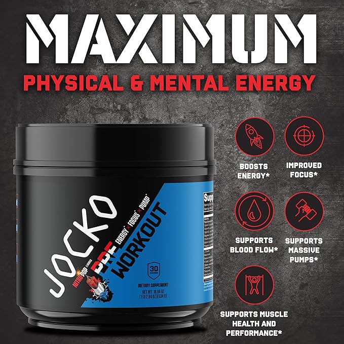 Jocko Fuel Pre Workout for Men & Women - High Stim Low Sugar Blend with Beta Alanine +