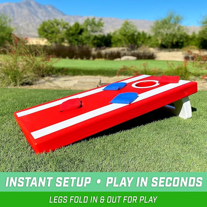 GoSports 4 x 2 ft All Weather Cornhole Boards - American Flag, Red, or Blue - Game Set Includes 8