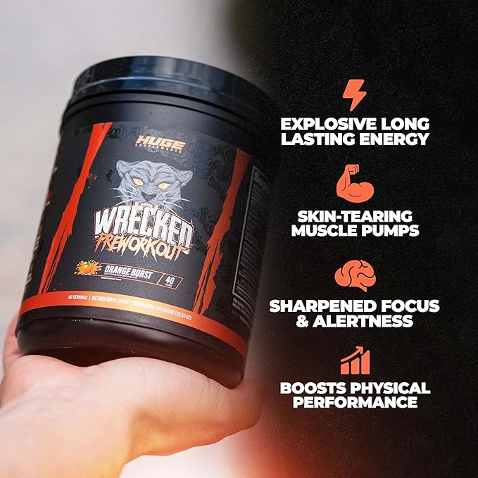 Huge Supplements Wrecked Pre-Workout, Advanced Formula, Boosts Energy, Focus, Pumps & Performance