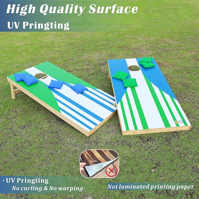 Cornhole Board Set 4FTx2FT Solid Wood Regulation Size Cornhole Set Includes 8 Cornhole Bags for
