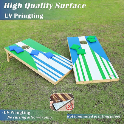 Cornhole Board Set 4FTx2FT Solid Wood Regulation Size Cornhole Set Includes 8 Cornhole Bags for