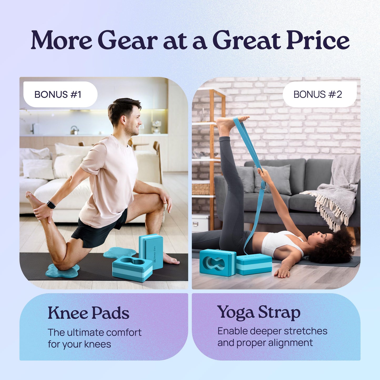 Deep-Zen® Yoga Blocks Wrist Support; Yoga Blocks 2 Pack with Knee Pads and Strap to Put Less Weight
