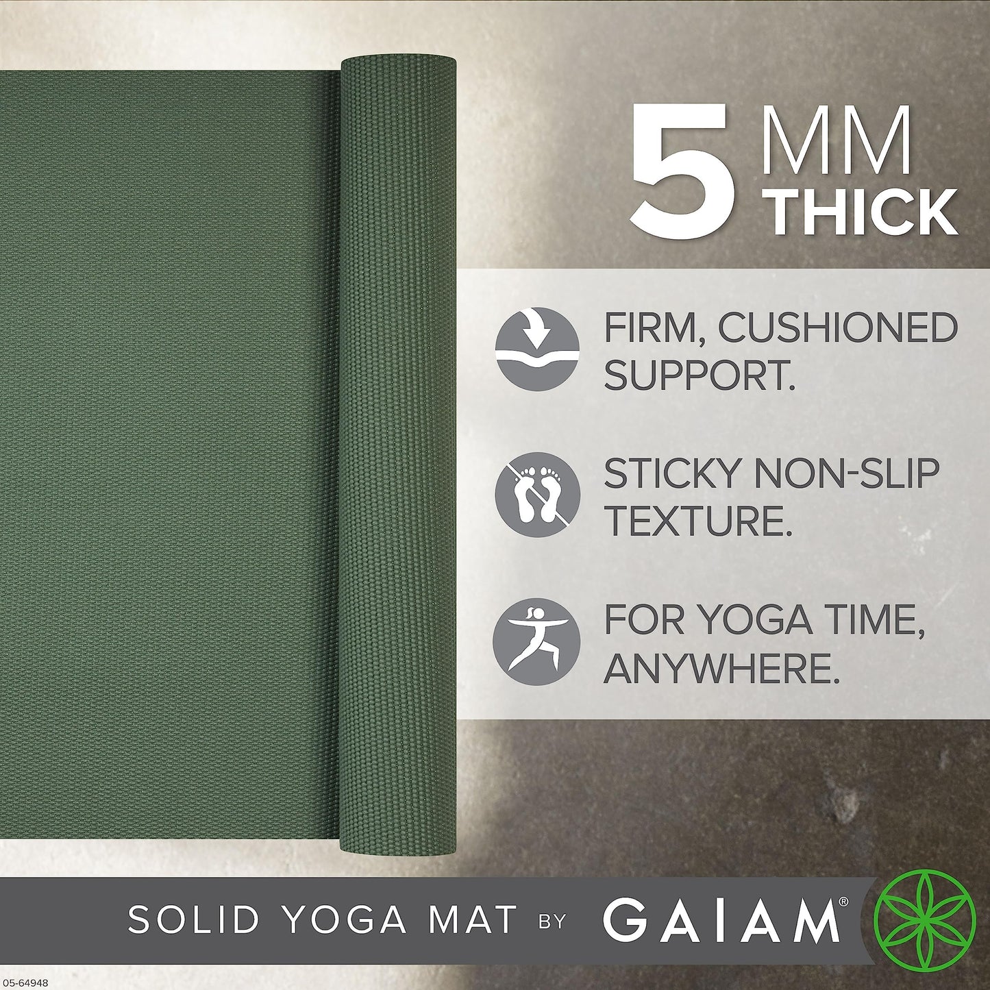 Gaiam Premium Yoga Mat, 5mm Non-Slip Exercise Mat (Sagebrush)