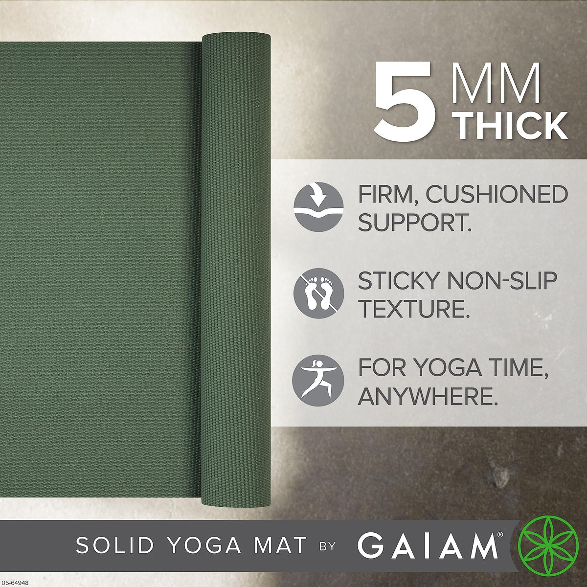 Gaiam Premium Yoga Mat, 5mm Non-Slip Exercise Mat (Sagebrush)