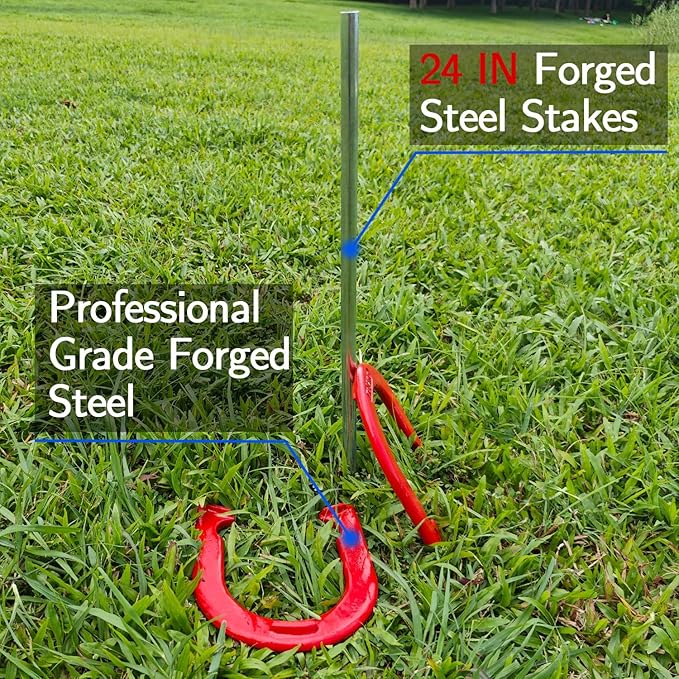 Horseshoes Outside Game Set-Portable Outdoor Horseshoe Set Includes 4 Professional Solid Steel