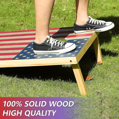 4 x 2 ft Solid Wood Cornhole Board Set with 8 Bean Bags and Carrying Bag, Premium Toss Game for