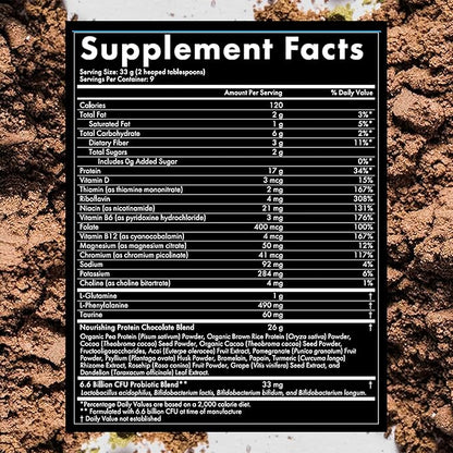 WelleCo, Nourishing Protein, Premium Organic Sprouted Brown Rice & Pea Protein, Chocolate Flavour