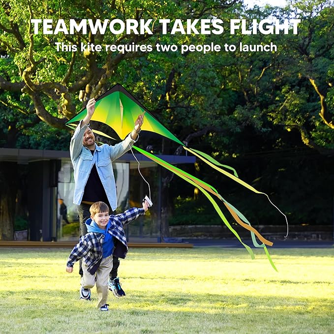 JOYIN Large Delta Kite Red, Green and Purple, Easy to Fly Huge for Kids and Adults with 262.5ft