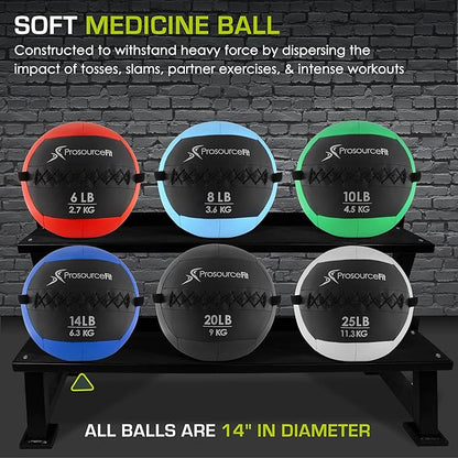 ProsourceFit Soft Medicine Balls, Wall Balls and Full Body Dynamic Exercises, Color-Coded Weights: