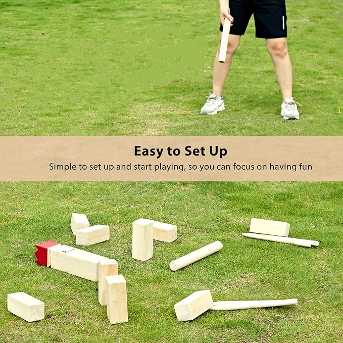 Pointyard Kubb Yard Game Set, Kubb Game Set with Carrying Bag - Wooden Toss Game Set for Outdoor