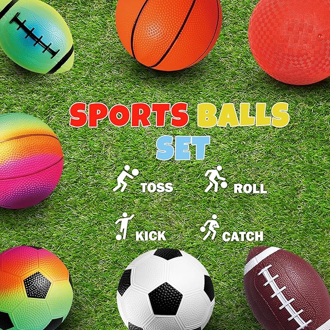 8.5 Inch Sports Balls Set 7 Pack,Playground Balls for Kids&Adults, Includes Soccer Ball