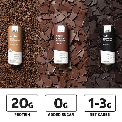 Slate Milk - High Protein Milk Shake - Chocolate Variety Pack - Chocolate, Dark Chocolate, Mocha