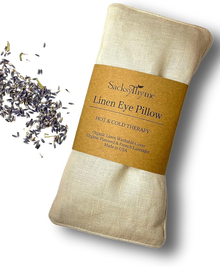 Organic Linen Eye Pillow - Lavender & Flaxseed for Relaxation, Yoga, Stress Relief - Microwavable