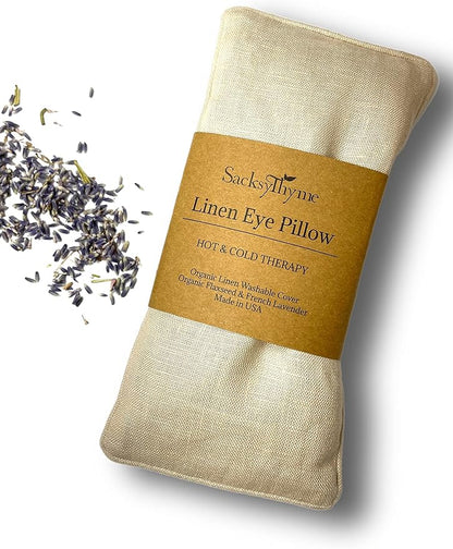 Organic Linen Eye Pillow - Lavender & Flaxseed for Relaxation, Yoga, Stress Relief - Microwavable