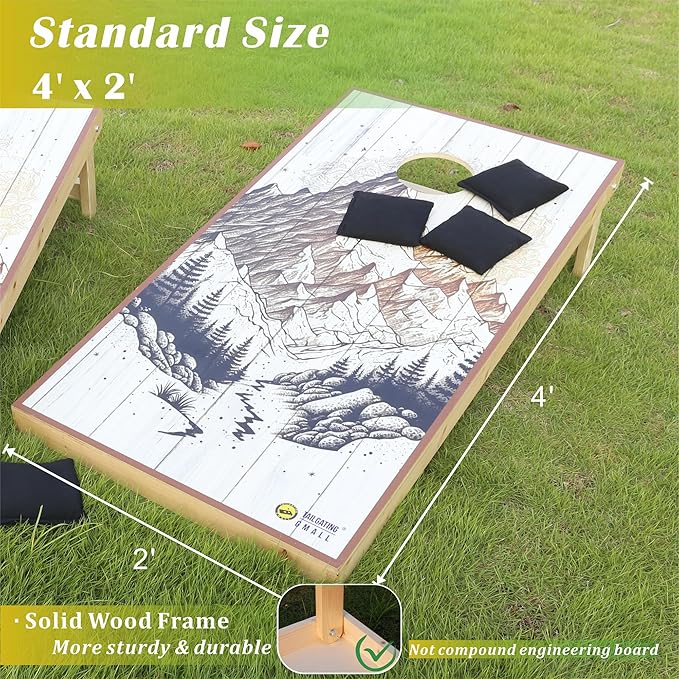 Cornhole Board Set 4FTx2FT Solid Wood Regulation Size Cornhole Set Includes 8 Cornhole Bags for