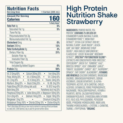 KATE FARMS Organic High Protein Strawberry Nutrition Shake, 25g Protein, 6g Fiber, 27 Vitamins and