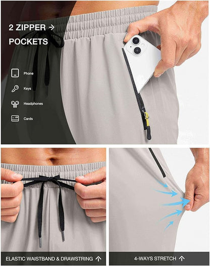 Pudolla Men's Lightweight Hiking Pants Quick-Dry Outdoor Sweatpants with Zipper Pockets for Casual