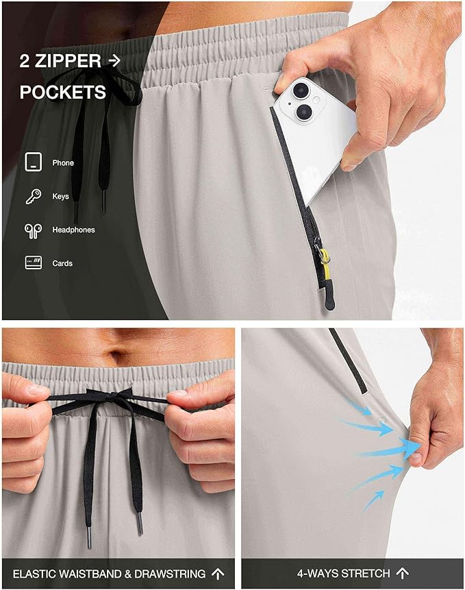 Pudolla Men's Lightweight Hiking Pants Quick-Dry Outdoor Sweatpants with Zipper Pockets for Casual