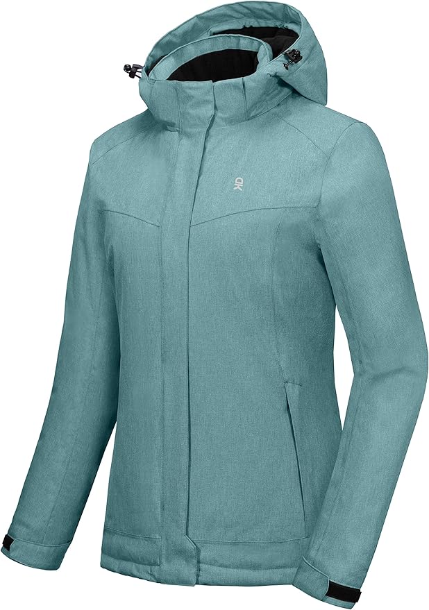 Little Donkey Andy Women's Waterproof Hiking Skiing Jacket with Removable Hood, Fleece Lined Winter