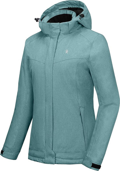 Little Donkey Andy Women's Waterproof Hiking Skiing Jacket with Removable Hood, Fleece Lined Winter