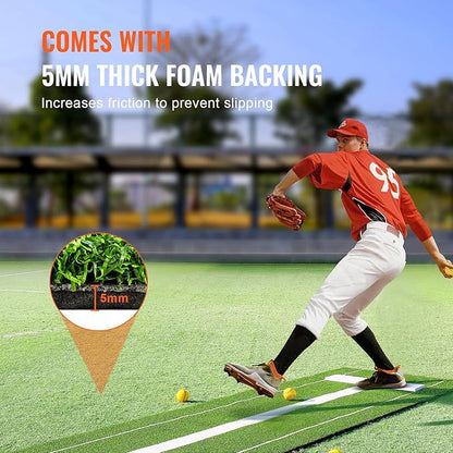 VEVOR 10x3ft Softball/Baseball Pitching Mat with Rubber Mound - Anti-Fade Turf & Anti-Slip Foam