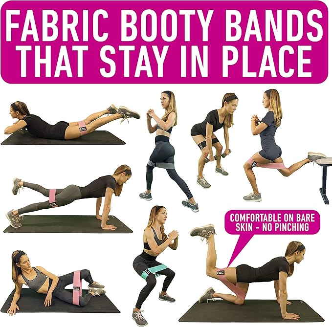 Resistance Bands for Working Out with Workout Bands Guide. 4 Booty Bands for Women Men Fabric