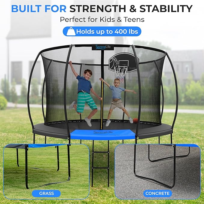 Serenelife 12FT 10FT 8FT Recreational Trampolines with Enclosure Net and Ladder and Anti-Rust