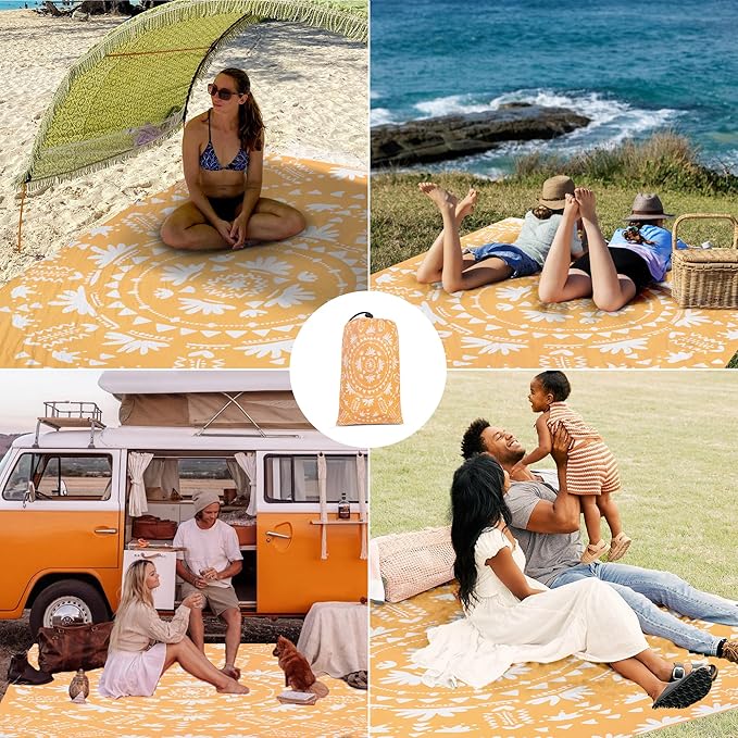 110''×118'' Extra Large Sandproof Beach Blanket 4-8 Adults, Waterproof Foldable Picnic Blankets