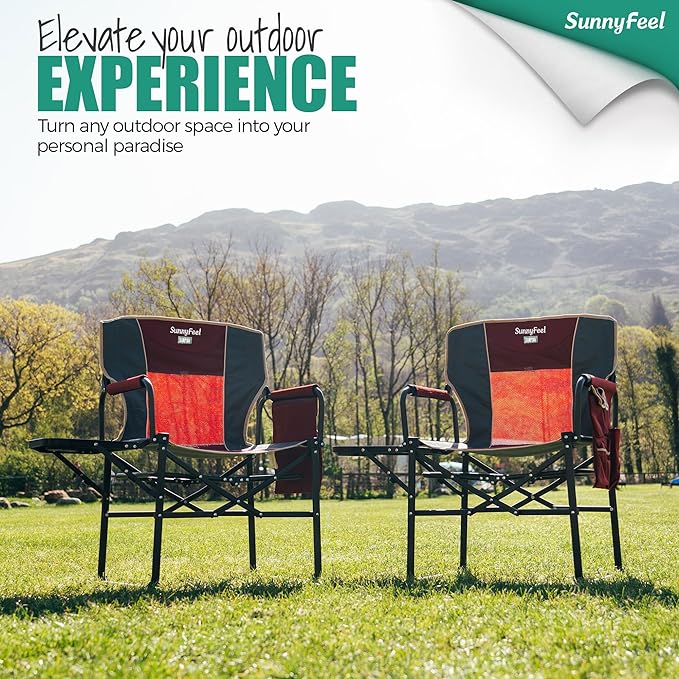 SUNNYFEEL Oversized Camping Directors Chair 2 Pack, Portable Folding Lawn Chairs for Adults Heavy