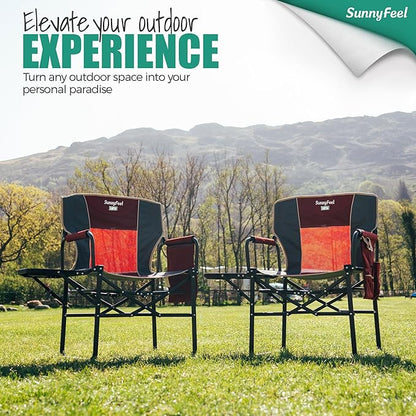 SUNNYFEEL Oversized Camping Directors Chair 2 Pack, Portable Folding Lawn Chairs for Adults Heavy