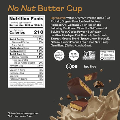 OWYN Only What You Need Pro Elite Vegan Plant Based High Protein Keto Shake, No Nut Butter Cup