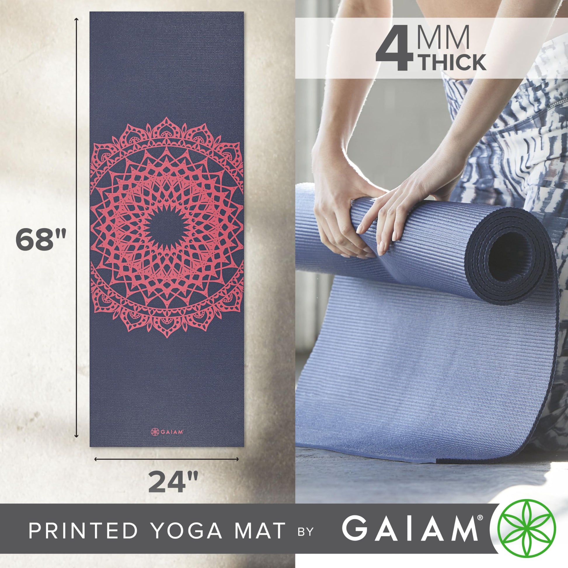 Gaiam Yoga Mat Classic Print, 4mm Non-Slip Mat (Pink Marrakesh)