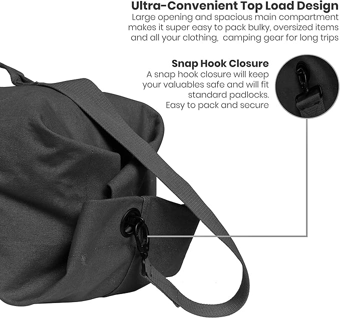 WHITEDUCK Top Load Canvas Folding Duffel Bag, Water Resistant Army Style Shoulder Bag for Men and
