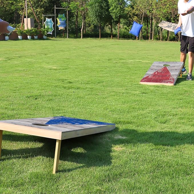 Cornhole Boards Set - Regulation Size 4x2/3x2ft Solid Wood Corn Hole Game Set with 8 Bean Bags and