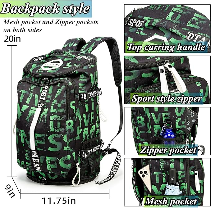 Gym Duffle Bag Backpack with Shoe Compartment,4 ways Travel Backpack for Women and