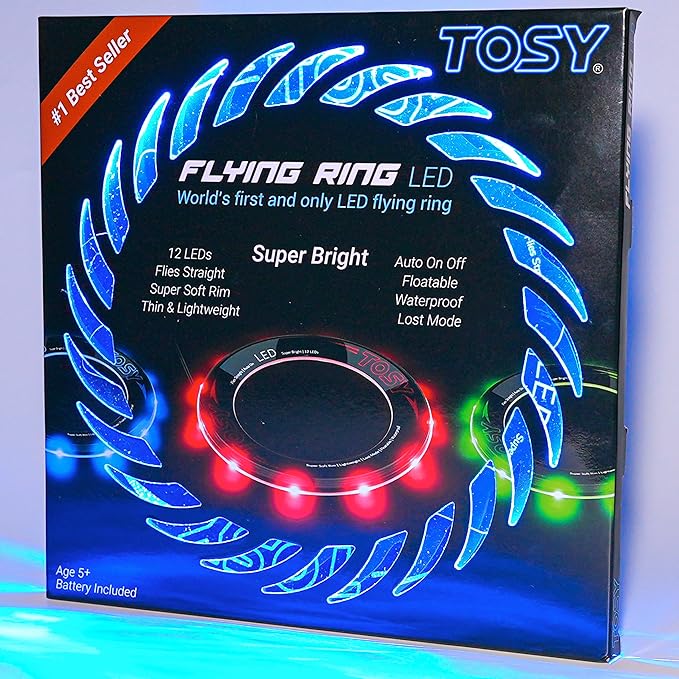 TOSY Flying Ring - 16 Million Color RGB or 12 LEDs, Super Bright, Lost Mode, Auto Light Up, Camping