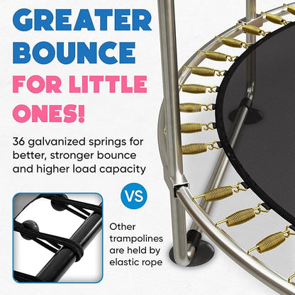 Toddler Trampoline for Kids Ages 3-8 - 5 ft Toddler Trampoline with Net, Basketball Hoop, Ocean