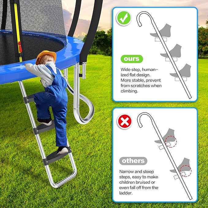 Trampoline Ladder Slide Kit, Trampoline Universal 3 Steps Wide Ladder & Buffer Slide,Universal Step