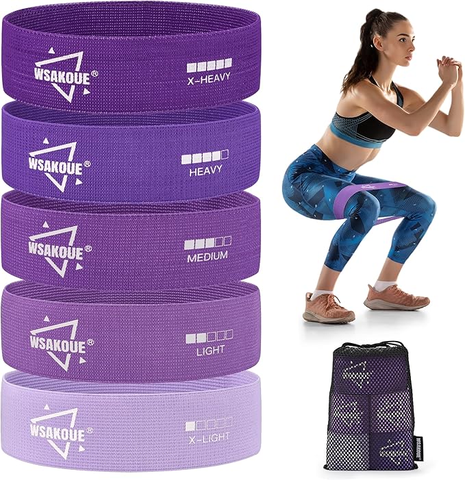 WSAKOUE Fabric Resistance Bands for Working Out – 5 Booty Bands for Women & Men, Exercise Workout