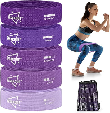 WSAKOUE Fabric Resistance Bands for Working Out – 5 Booty Bands for Women & Men, Exercise Workout