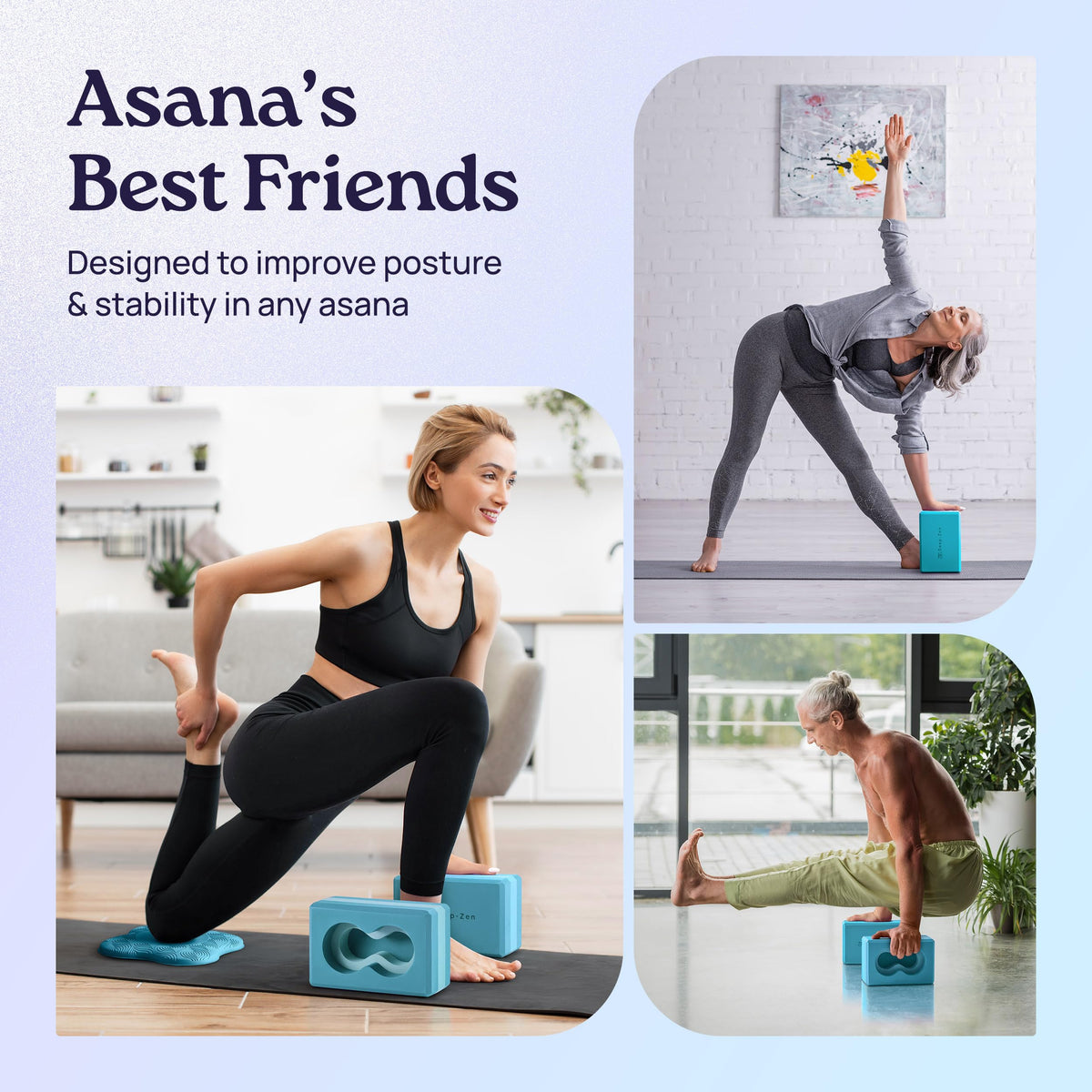 Deep-Zen® Yoga Blocks Wrist Support; Yoga Blocks 2 Pack with Knee Pads and Strap to Put Less Weight