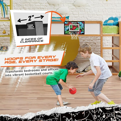 AND1 Over the Door Mini Basketball Hoop: 18x12 Shatterproof Backboard, 2 Mini Basketballs, and Hand