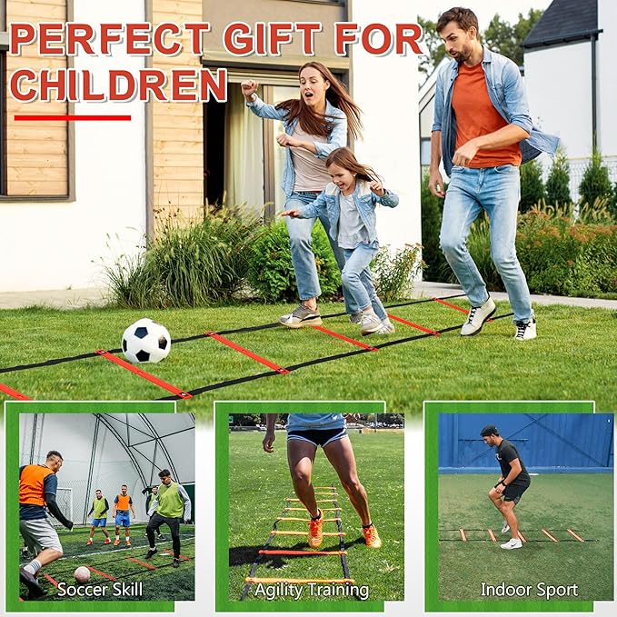 Fixed Rung Agility Ladder - 20ft 12 Rungs No Tangle Speed and Agility Training Equipment for Soccer