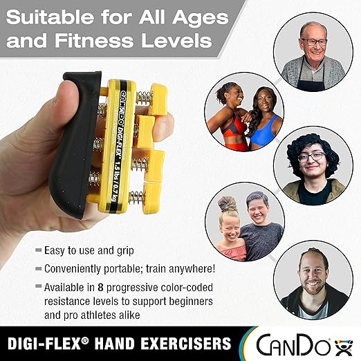 CanDo Digi-Flex Hand and Finger Exerciser Yellow-X-Light - For Dexterity, Strength, and Flexibility
