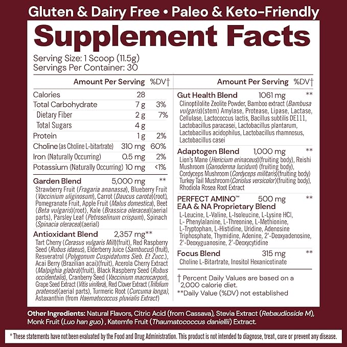 BodyHealth Reds Enhanced with PerfectAmino - Daily Superfood Smoothie Powder with Antioxidants