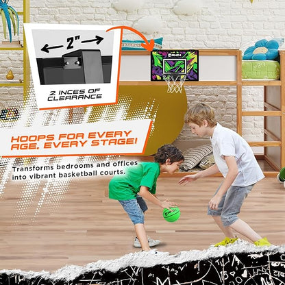AND1 Over the Door Mini Basketball Hoop: 18x12 Shatterproof Backboard, 2 Mini Basketballs, and Hand