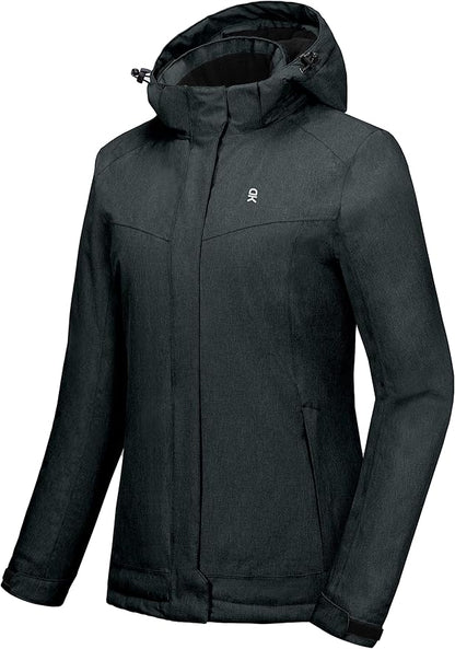 Little Donkey Andy Women's Waterproof Hiking Skiing Jacket with Removable Hood, Fleece Lined Winter